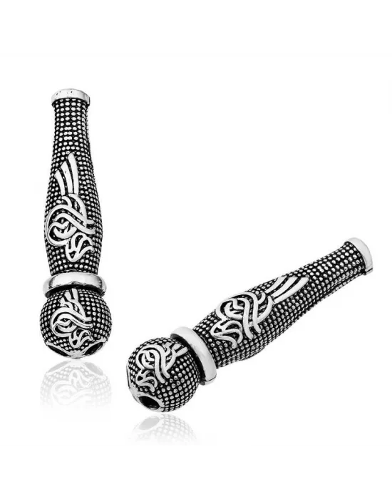 Gümüş Nokta İşlemeli Tuğra Motifli Tesbih İmamesi