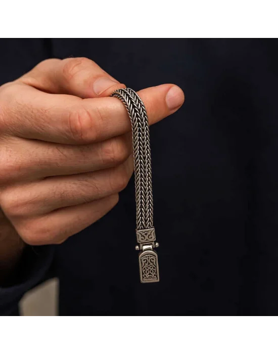 Gümüş Oksitli Desenli Erkek Bileklik