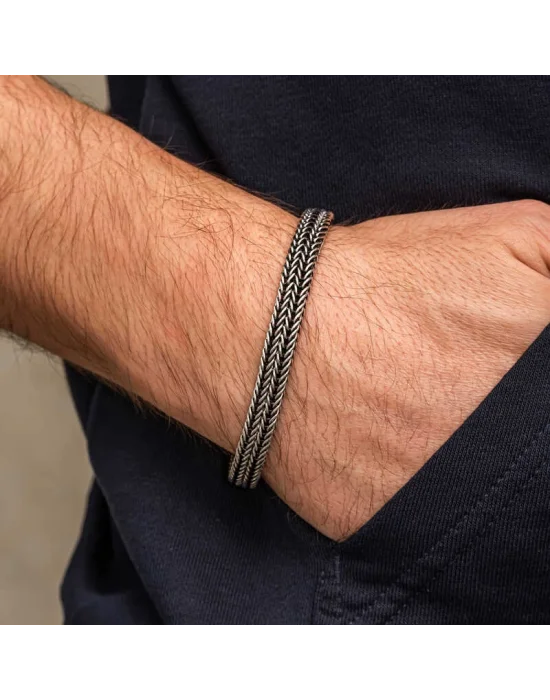 Gümüş Oksitli Desenli Erkek Bileklik