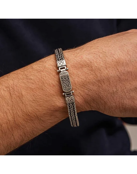 Gümüş Oksitli Desenli Erkek Bileklik