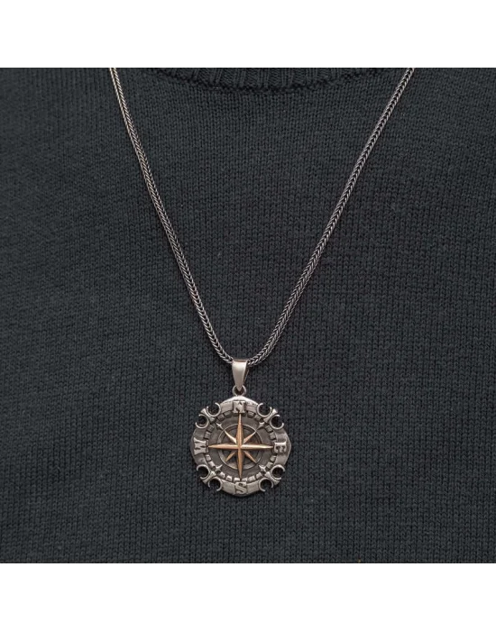 Gümüş Oksitli Pusula Erkek Kolye