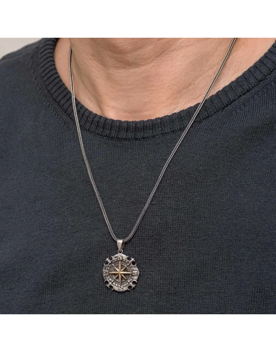 Gümüş Oksitli Pusula Erkek Kolye