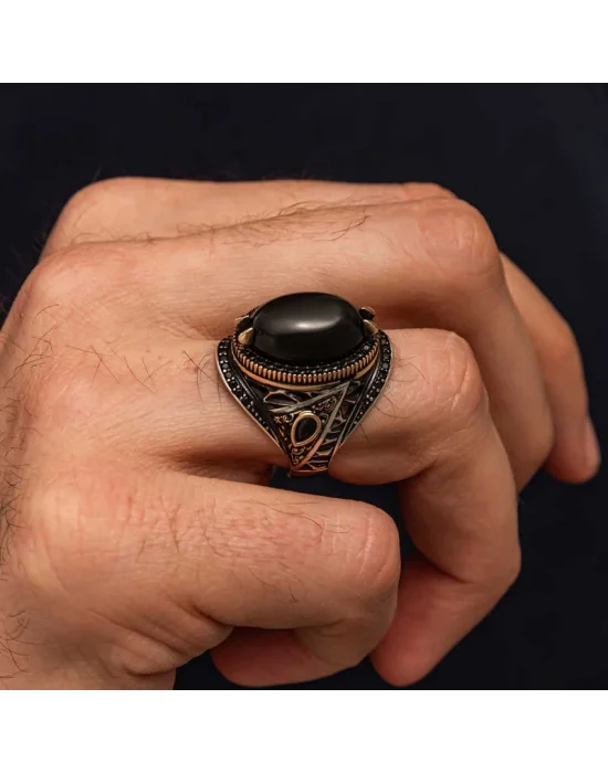 Gümüş Oniks Taşlı Erkek Yüzük