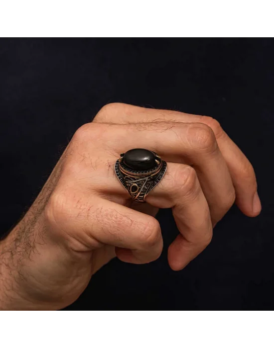 Gümüş Oniks Taşlı Erkek Yüzük