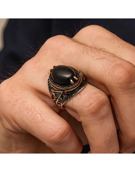 Gümüş Oniks Taşlı Erkek Yüzük