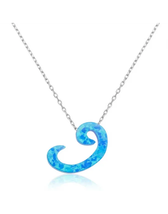 Gümüş Opal Taşlı Vav Bayan Kolye