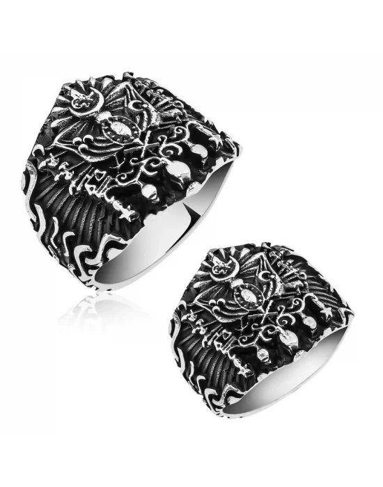 Gümüş Osmanlı Devlet Armalı Erkek Yüzük