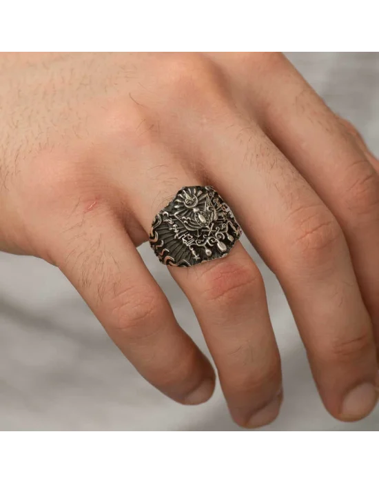 Gümüş Osmanlı Devlet Armalı Erkek Yüzük
