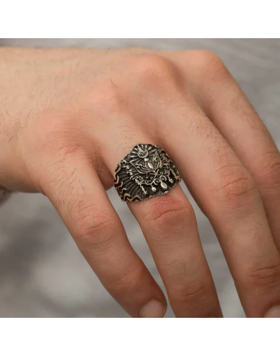 Gümüş Osmanlı Devlet Armalı Erkek Yüzük