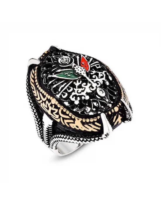 Gümüş Osmanlı Devlet Armalı Pençe Erkek Yüzük