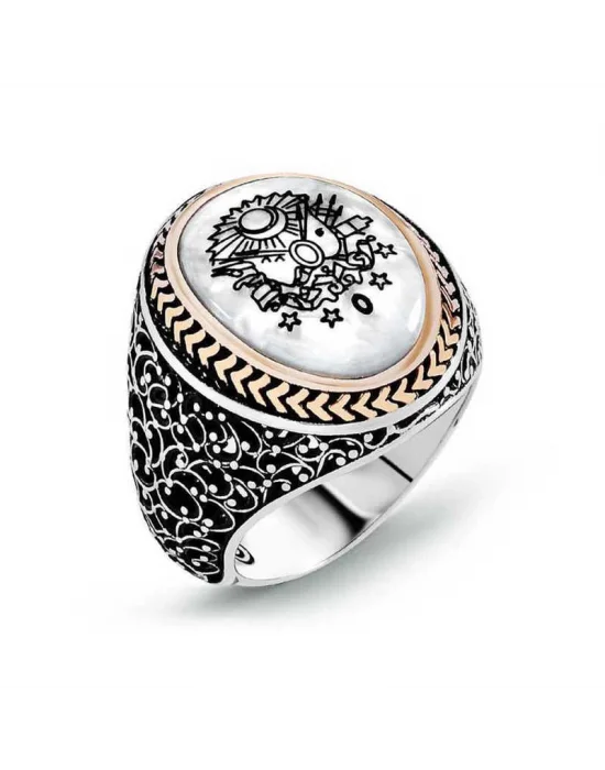 Gümüş Osmanlı Devlet Armalı Sedef Erkek Yüzük