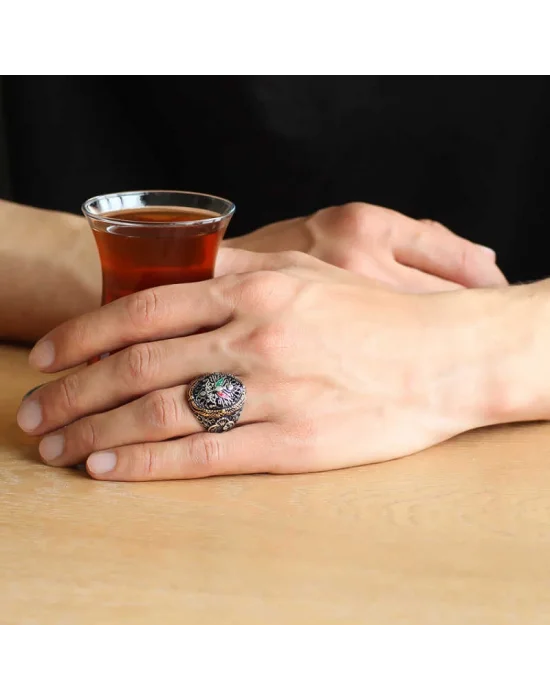 Gümüş Osmanlı Devlet Arması Erkek Yüzük