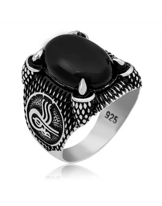 Gümüş Osmanlı Tuğra Armalı Pençe Erkek Yüzük