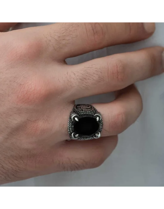 Gümüş Osmanlı Tuğra Armalı Pençe Erkek Yüzük