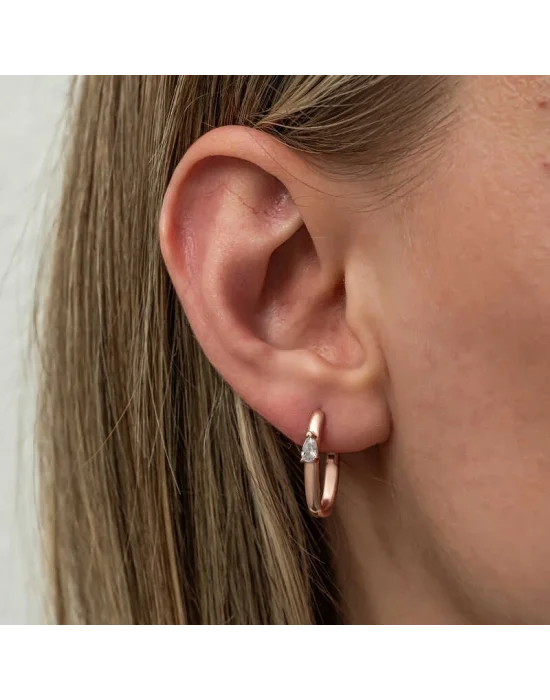 Gümüş Oval Damla Taşlı Kadın Küpe