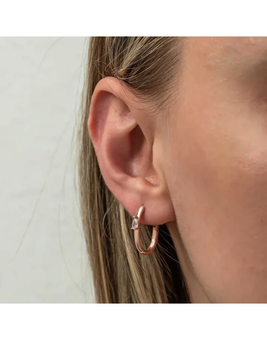 Gümüş Oval Damla Taşlı Kadın Küpe