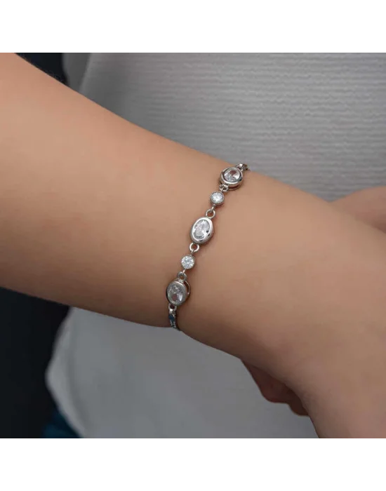 Gümüş Oval Taşlı Kadın Bileklik