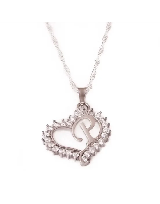 Gümüş P Harf Kalpli Bayan Kolye
