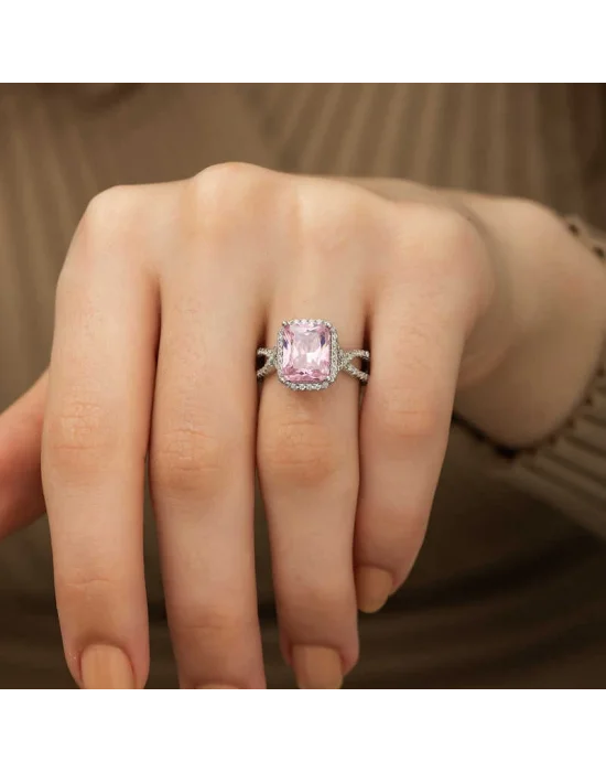 Gümüş Pembe Baget Bayan Yüzük