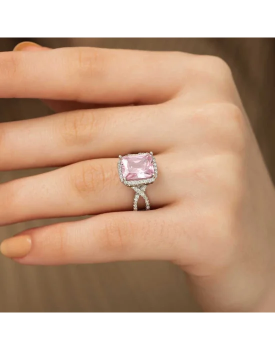 Gümüş Pembe Baget Bayan Yüzük