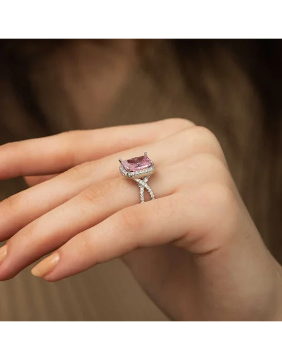 Gümüş Pembe Baget Bayan Yüzük