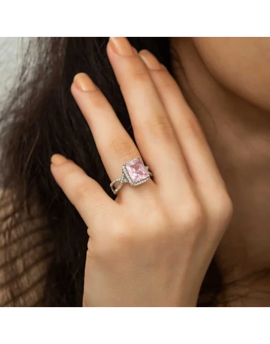 Gümüş Pembe Baget Bayan Yüzük