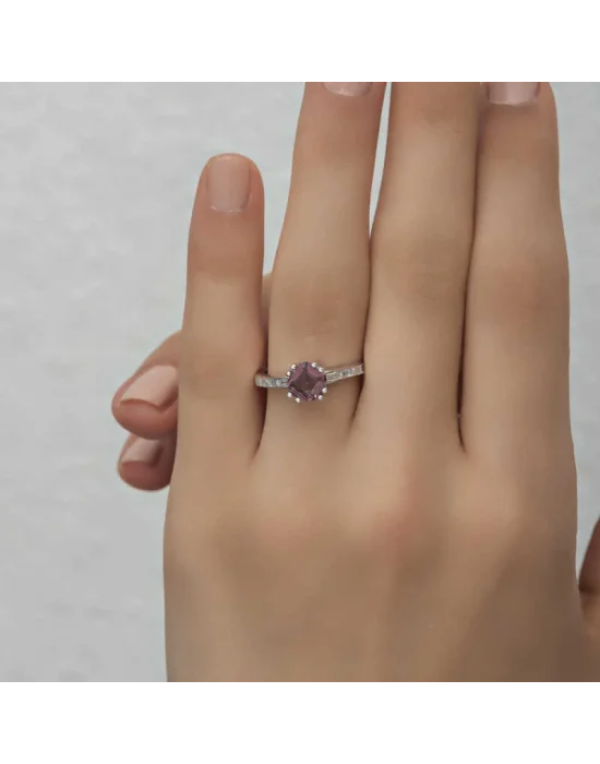 Gümüş Pembe Baget Tek Taş Kadın Yüzük