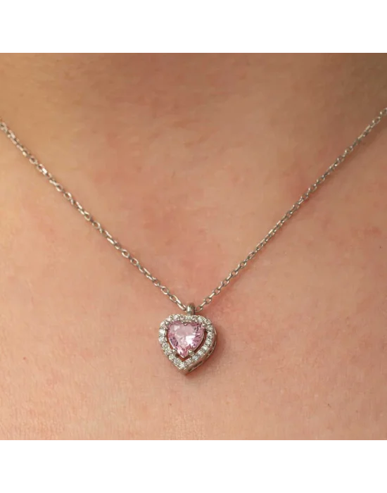 Gümüş Pembe Kalp Kadın Kolye