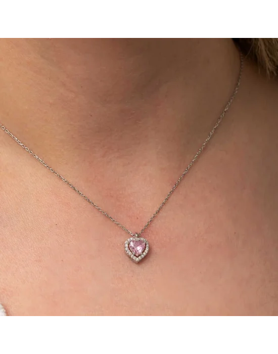 Gümüş Pembe Kalp Kadın Kolye