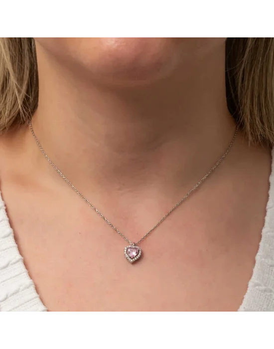 Gümüş Pembe Kalp Kadın Kolye