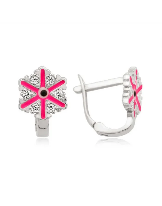 Gümüş Pembe Kar Tanesi Çocuk Küpesi