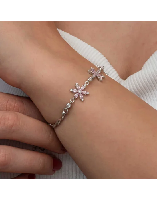 Gümüş Pembe Lotus Çiçeği Kadın Bileklik