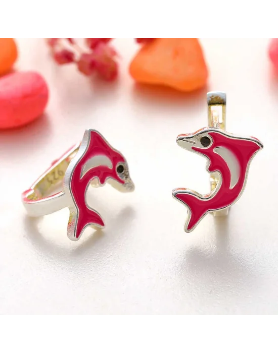 Gümüş Pembe Yunus Balığı Çocuk Küpesi