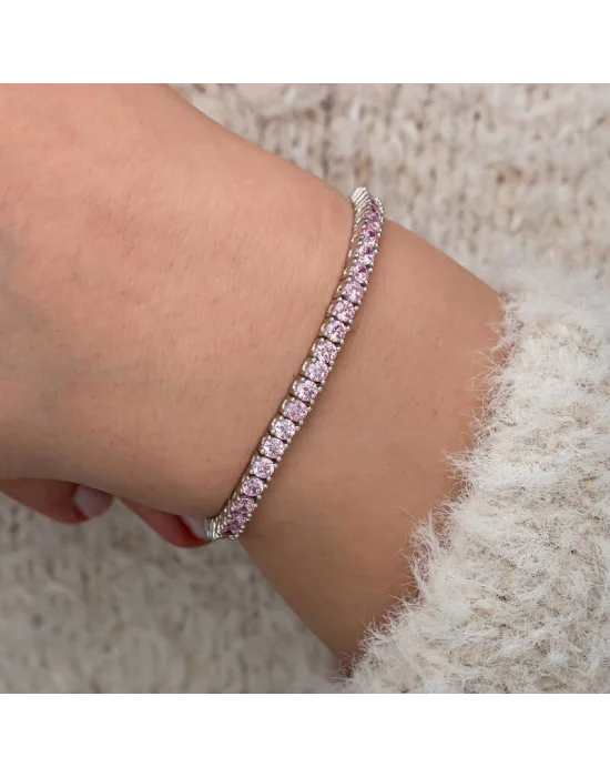 Gümüş Pembe Zirkon Taşlı Su Yolu Kadın Bileklik