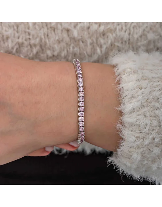 Gümüş Pembe Zirkon Taşlı Su Yolu Kadın Bileklik