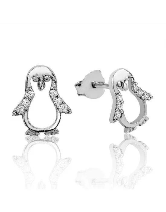 Gümüş Penguen Çivili Küpe