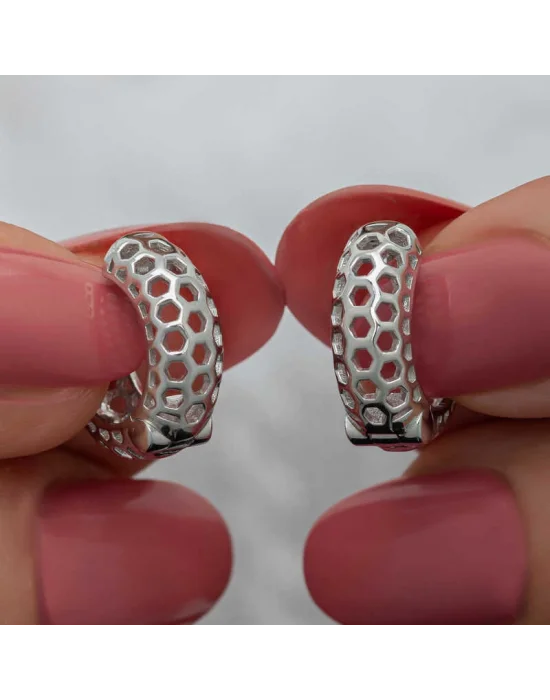 Gümüş Petek Desenli Halka Kadın Küpe