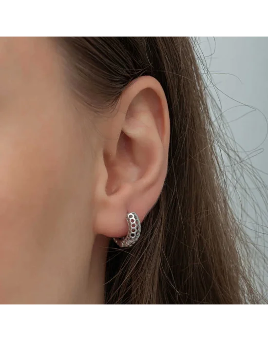 Gümüş Petek Desenli Halka Kadın Küpe