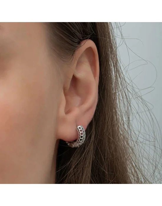 Gümüş Petek Desenli Halka Kadın Küpe