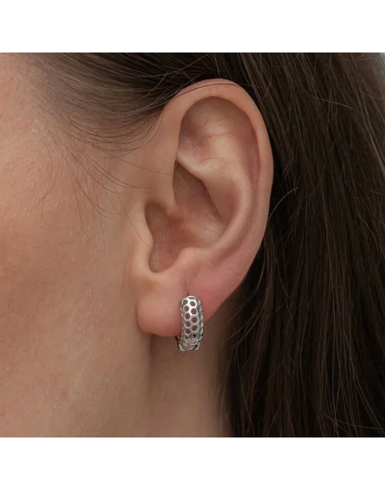 Gümüş Petek Desenli Halka Kadın Küpe