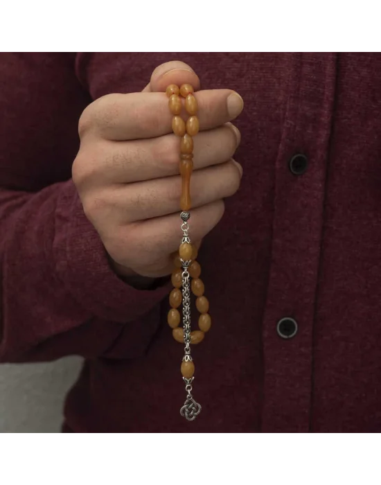 Gümüş Püskül Arpa Sıkma Kehribar Tesbih