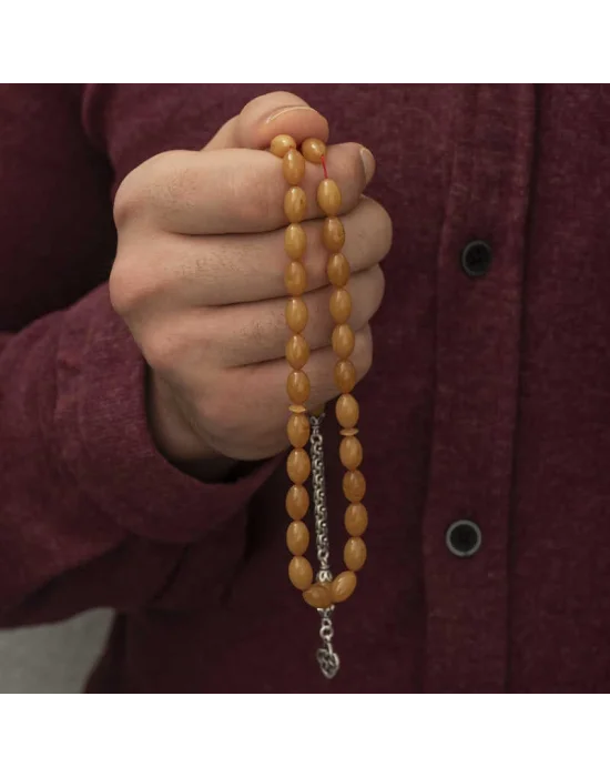 Gümüş Püskül Arpa Sıkma Kehribar Tesbih