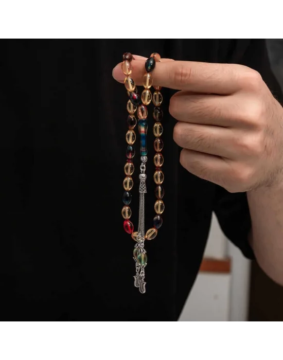 Gümüş Püskül Sıkma Kehribar Tesbih