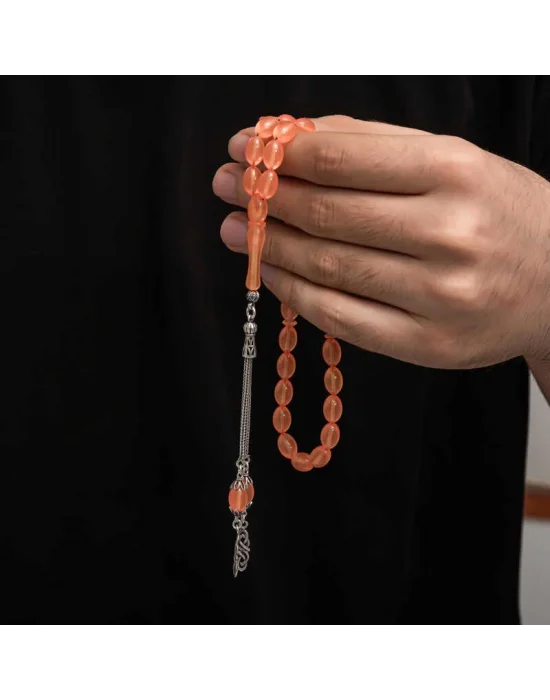 Gümüş Püskül Sıkma Kehribar Tesbih