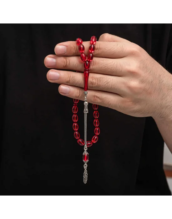 Gümüş Püskül Sıkma Kehribar Tesbih