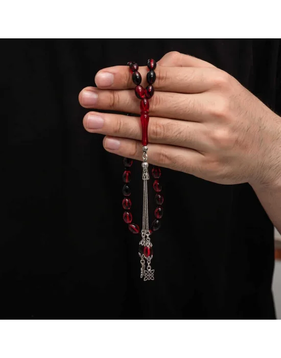 Gümüş Püskül Sıkma Kehribar Tesbih