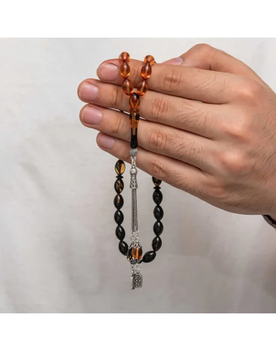 Gümüş Püskül Sıkma Kehribar Tesbih