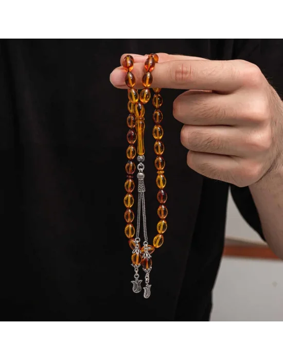 Gümüş Püskül Sıkma Kehribar Tesbih