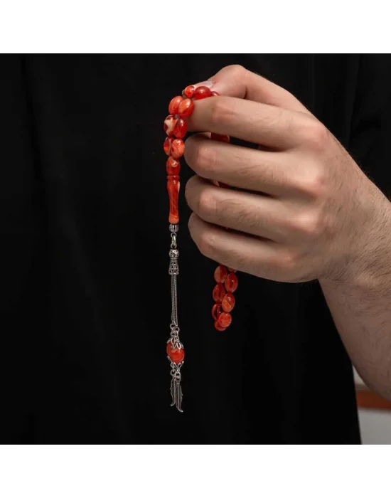 Gümüş Püskül Sıkma Kehribar Tesbih