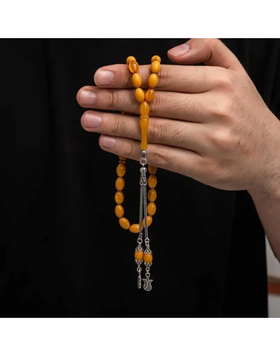 Gümüş Püskül Sıkma Kehribar Tesbih